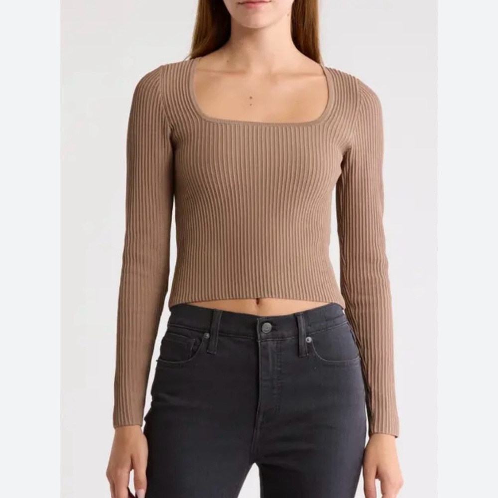 Madewell Ottoman square neck, pullover, cropped top - brown - size S